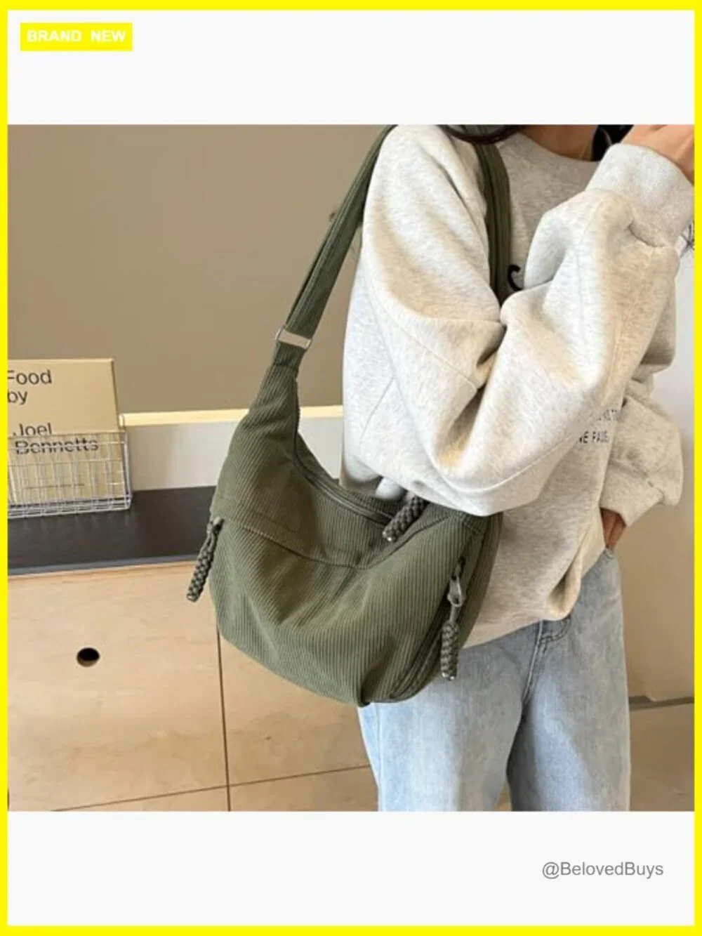 Corduroy Hobo Crossbody Tote Bag - Roomy & Lightweight